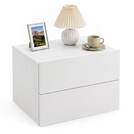 Floating Nightstand with Storage Drawers – White