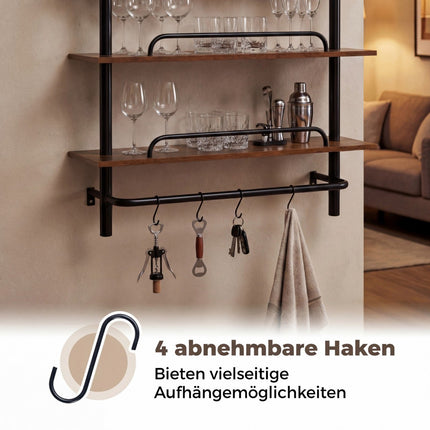 Floating Pipe Wall Shelf with 4 Hooks, 3-Tier, 80.5x24x97 cm