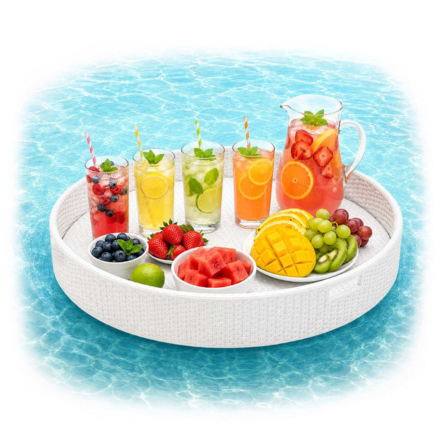 Floating Pool Tray, White, 80 cm, PE Rattan