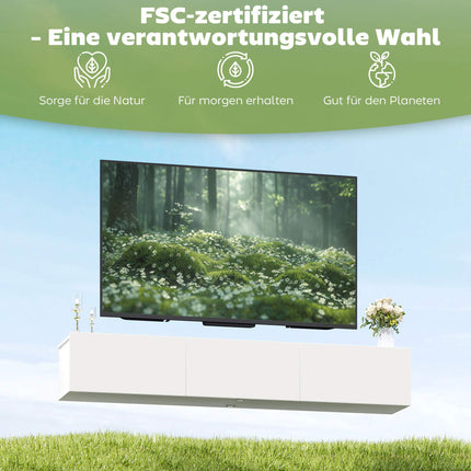 Floating TV Cabinet, Wall-Mount, 3 Drawers, 180 cm, White