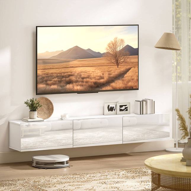 Floating TV Cabinet, Wall-Mount, 3 Drawers, 180 cm, White