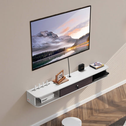 Floating TV Stand, 55 Inch Wall Mount Cabinet, White