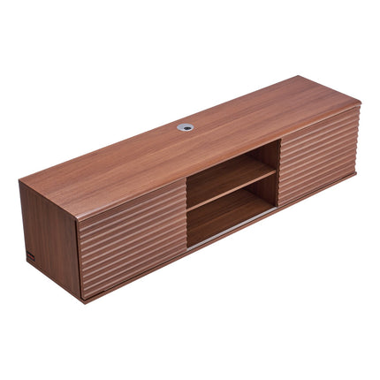 Floating TV Stand 60 in, Sliding Doors, Walnut Finish