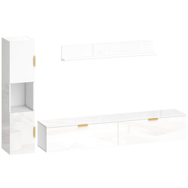 Floating TV Stand with Flip Doors, 180 cm Gloss White