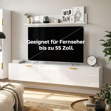 Floating TV Stand with Flip Doors, 180 cm Gloss White