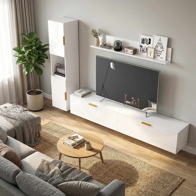 Floating TV Stand with Flip Doors, 180 cm Gloss White
