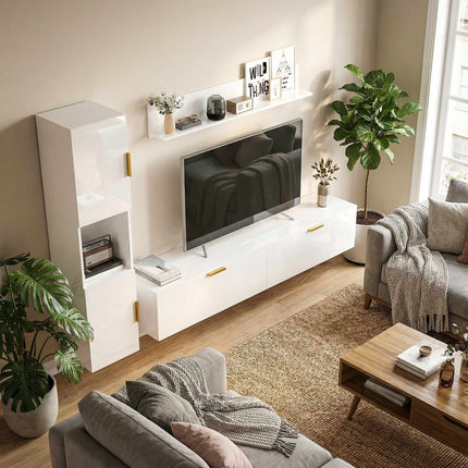 Floating TV Stand with Flip Doors, 180 cm Gloss White