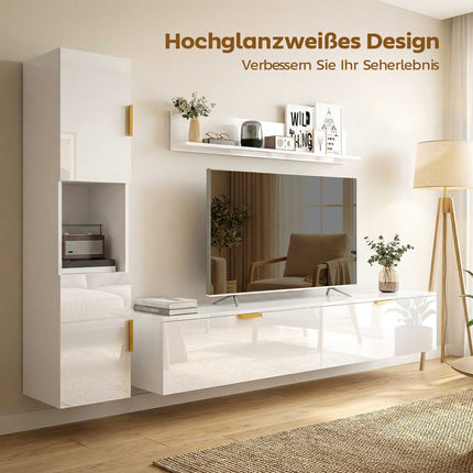 Floating TV Stand with Flip Doors, 180 cm Gloss White