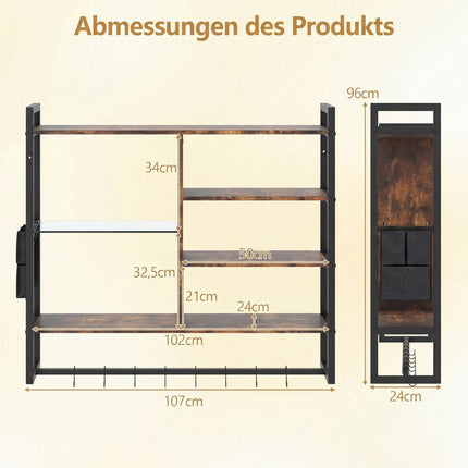 Floating Wall Shelf with RGB LED, 6-Tier, 8 Hooks, 107x24x96 cm