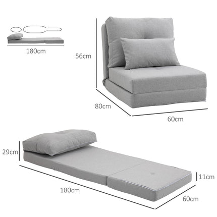 Adjustable folding floor chair and bed, linen gray pillow