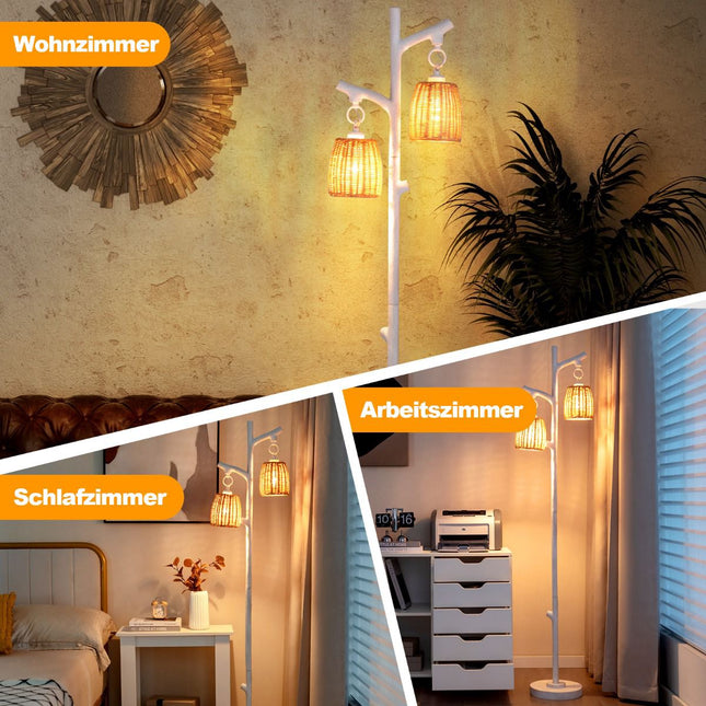 Floor Lamp 165 cm, Dimmable 2-Light, Wicker Shade