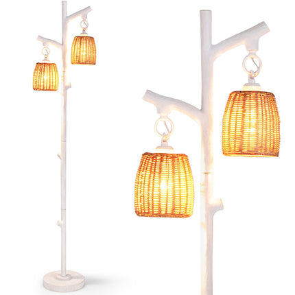 Floor Lamp 165 cm, Dimmable 2-Light, Wicker Shade