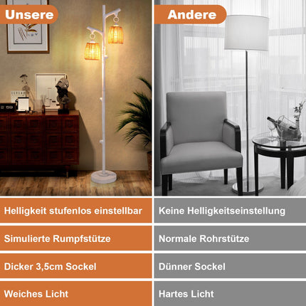 Floor Lamp 165 cm, Dimmable 2-Light, Wicker Shade