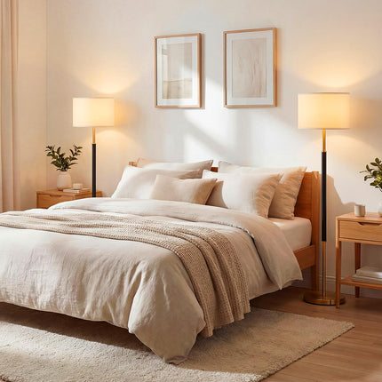 Floor Lamp 165 cm, Linen Shade, E27, Foot Switch