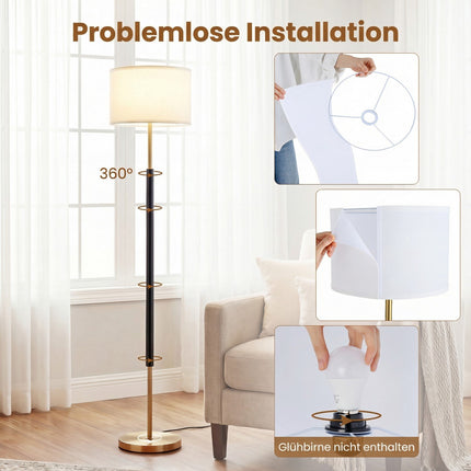 Floor Lamp 165 cm, Linen Shade, E27, Foot Switch