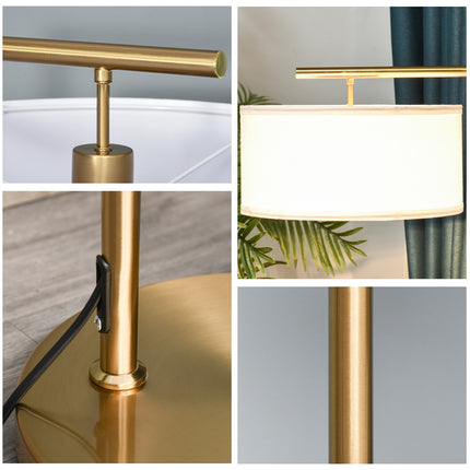 Gold & white floor lamp, E27 Base - steel & linen, 153cm