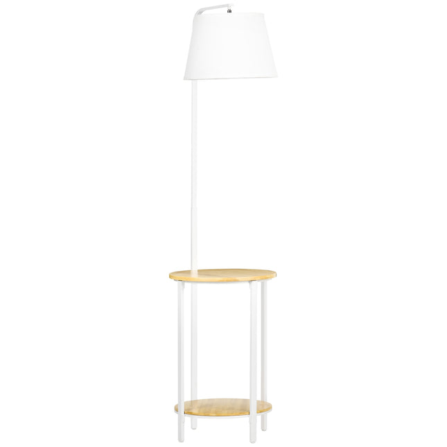 Floor lamp in white metal, 40W, Shade in linen, 162 cm Height