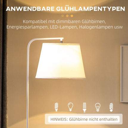 Floor lamp in white metal, 40W, Shade in linen, 162 cm Height
