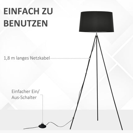 Scandinavian Black Tripod Floor Lamp – Fabric & Metal, 73x156cm