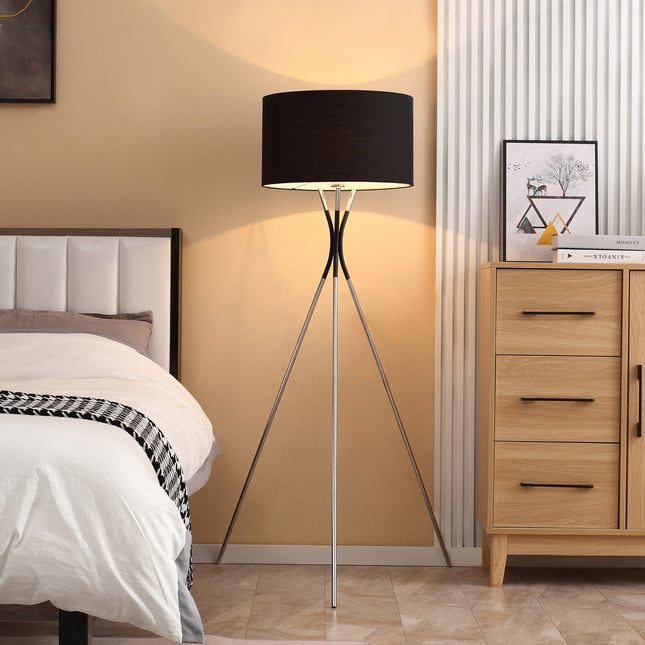 Stand floor lamp, elegant 40W, fabric shade, metal base