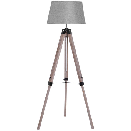 Height-adjustable stand floor lamp, wood & linen, Scandinavian design