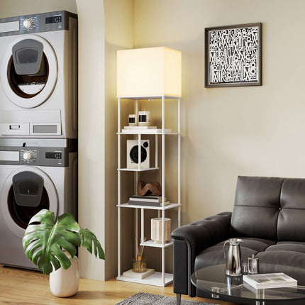 Floor Lamp With Shelves, Dimmable Remote, White