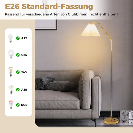 Floor Lamp with Adjustable Head, E27 Socket, 168cm, Gold