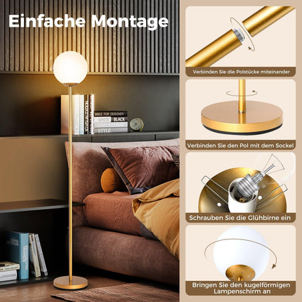 Floor Lamp with Glass Shade & Foot Switch, 165 cm Tall