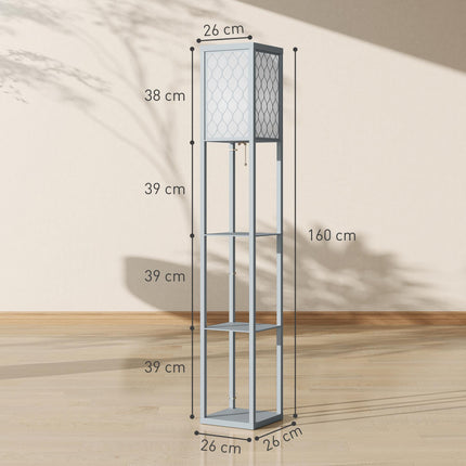 Floor Lamp with Shelf, 3 Tiers, Compact MDF, Light Grey