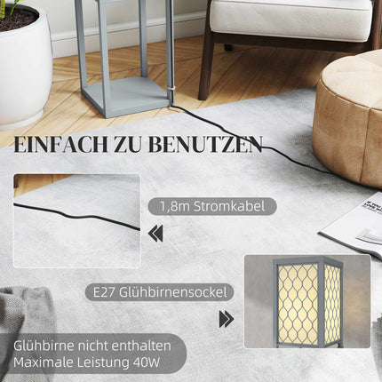 Floor Lamp with Shelf, 3 Tiers, Compact MDF, Light Grey