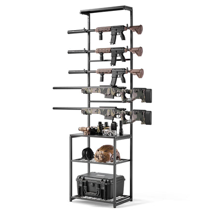 Floor Standing Gun Rack, Holds 5 Rifles, Steel Shelf