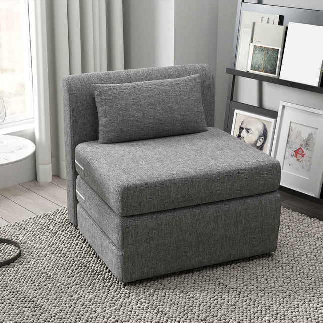 Sofa bed and floor chair, 240 kg load, gray linen