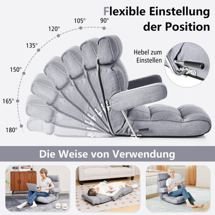 Floor chair folding bond sofa with adjustable backrest 80 x 72 x 75 cm gray