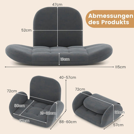 Floor chair with adjustable backrest & armrests Bondensofa folding floor chair gray
