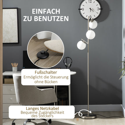 Floor lamp 40W E27, Silver & White, 169 cm, 3 glass shades