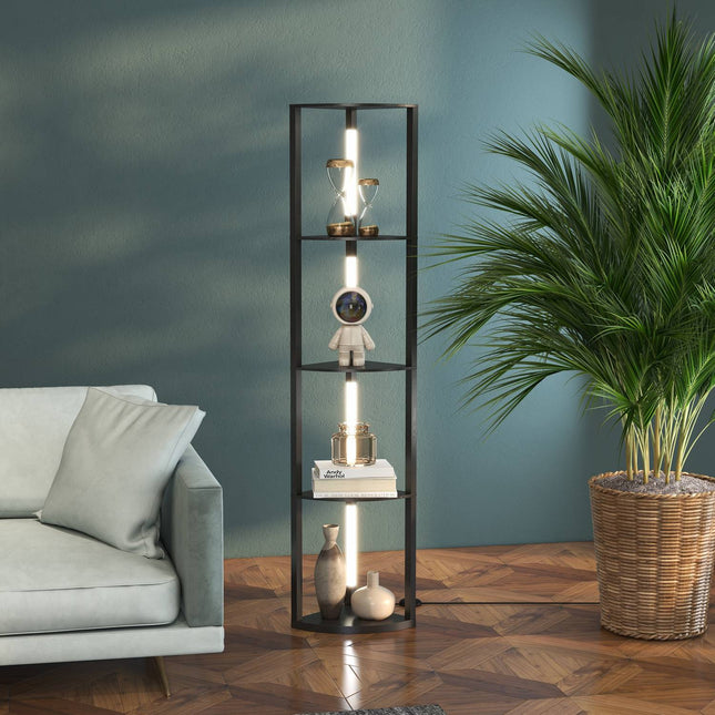 LED floor lamp with shelves, E27 base, 3 light colors
