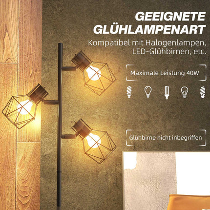 Floor lamp with 3 adjustable heads, 169 cm black metal