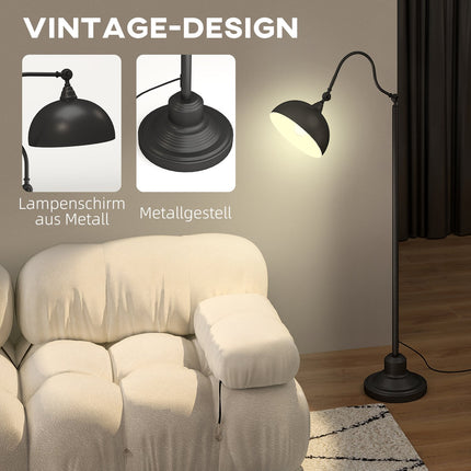 Black Metal Arc Floor Lamp - Adjustable Shade, Retro Design