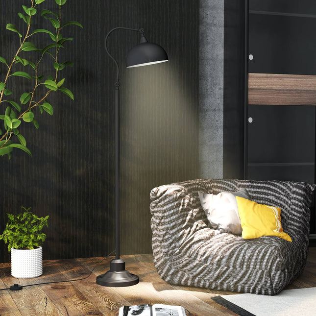 Black Metal Arc Floor Lamp - Adjustable Shade, Retro Design