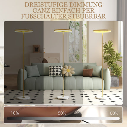 Floor lamp, foot switch, metal structure, acrylic shade, 4000K, dimmable, gold-colored
