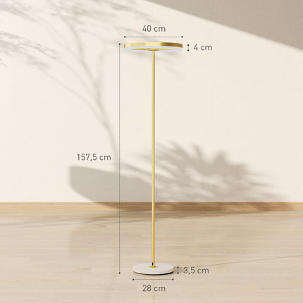 Floor lamp, foot switch, metal structure, acrylic shade, 4000K, dimmable, gold-colored