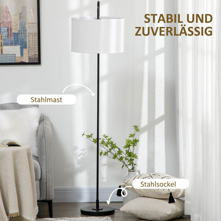 Modern black metal floor lamp with lampshade, 180 cm cord