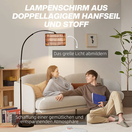 Adjustable black floor lamp with linen shade for the living room