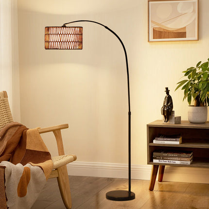 Adjustable black floor lamp with linen shade for the living room