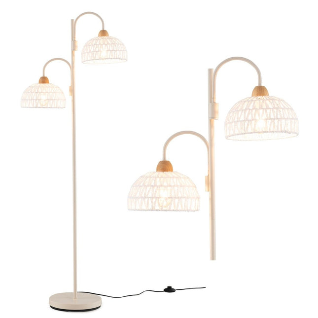 Floor lamp with 2 lights & foot switch 350° rotatable tree lamp woven lampshades