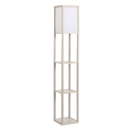 Floor lamp with shelves - Oak and White, E27 40W, 160cm