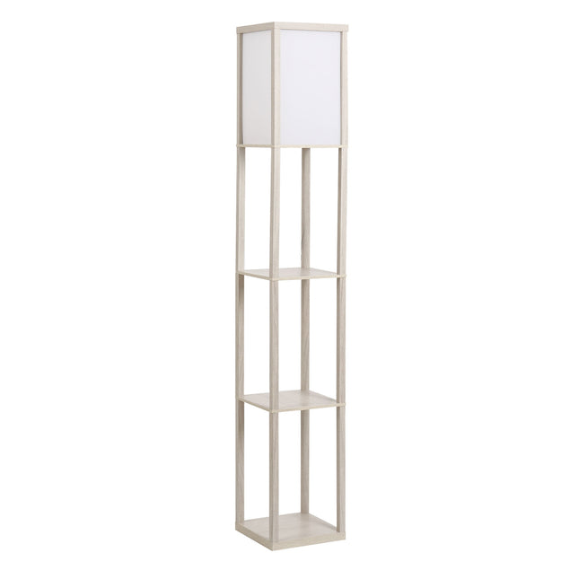 Floor lamp with shelves - Oak and White, E27 40W, 160cm