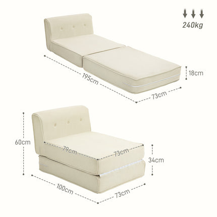 Convertible sofa bed - corduroy look, cream white, 240 kg Capacity