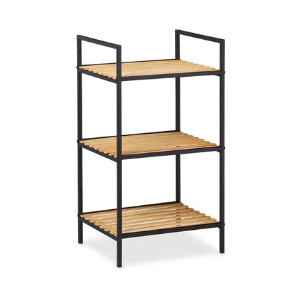 Floor standing shelf in bamboo and metal