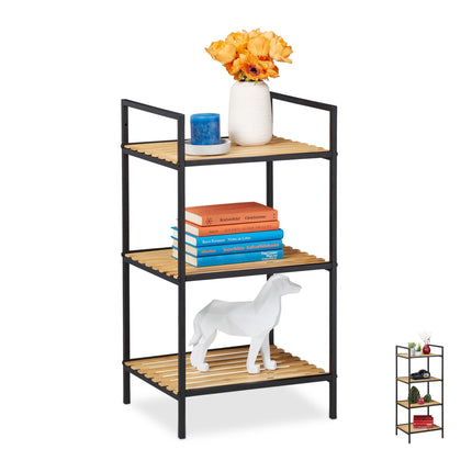 Floor standing shelf in bamboo and metal